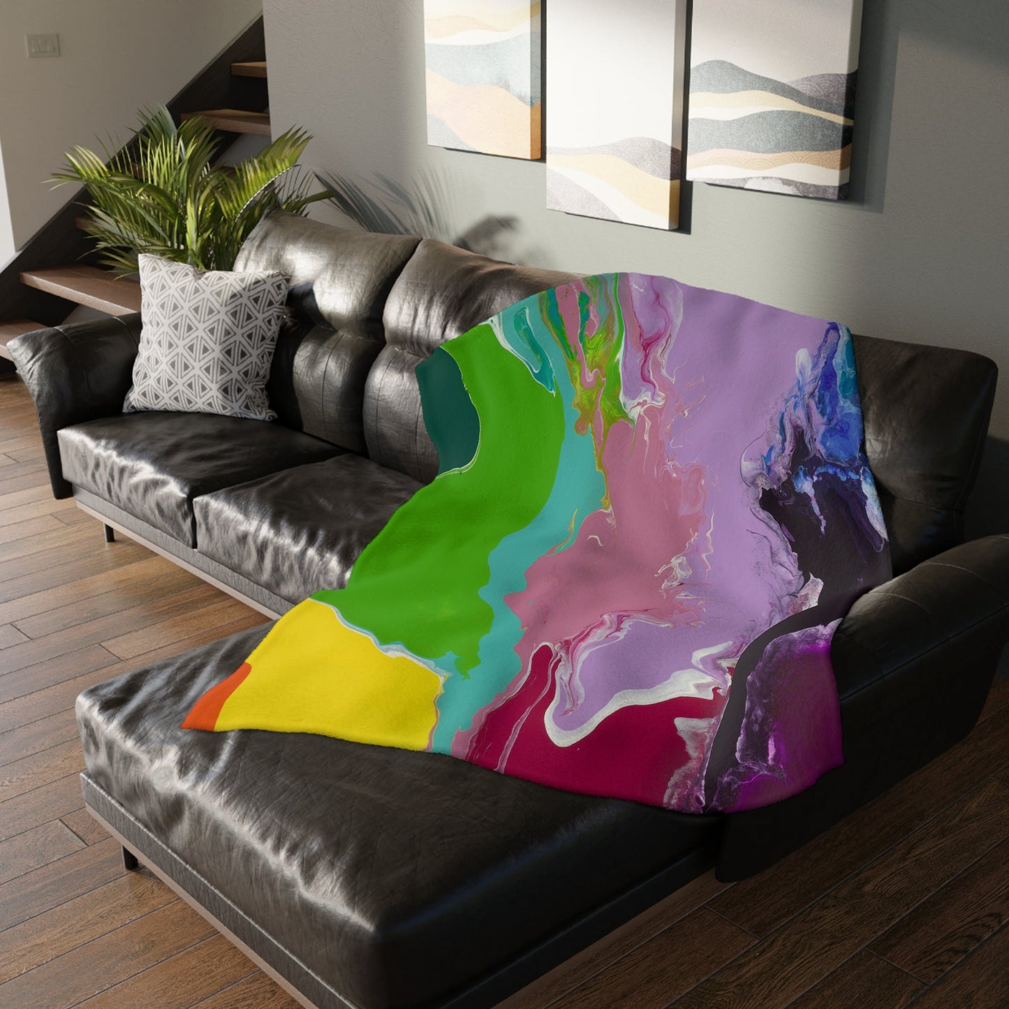 Playing With Rainbows - Velveteen Microfiber Blanket
