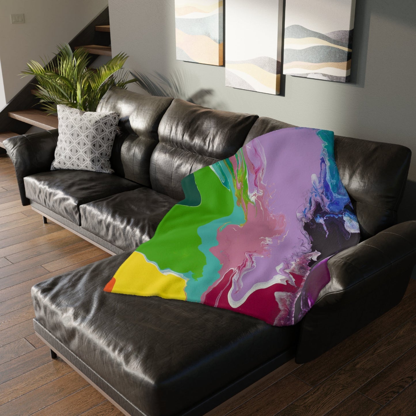 Playing With Rainbows - Velveteen Microfiber Blanket