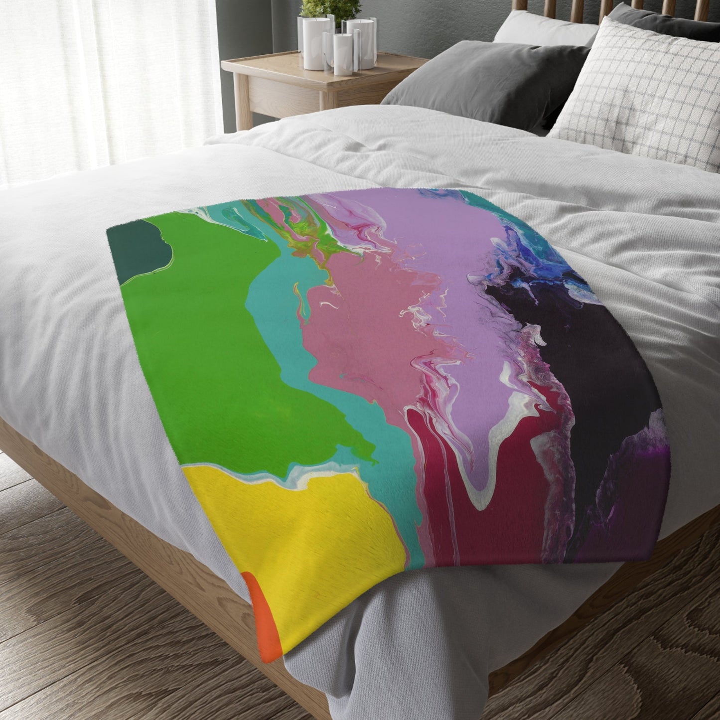 Playing With Rainbows - Velveteen Microfiber Blanket