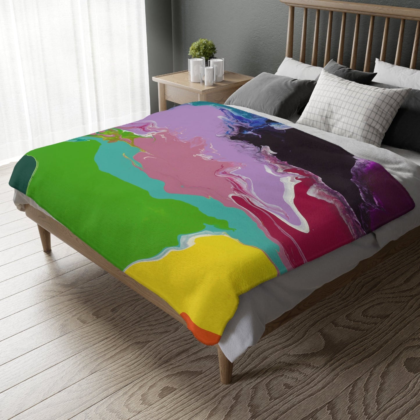 Playing With Rainbows - Velveteen Microfiber Blanket